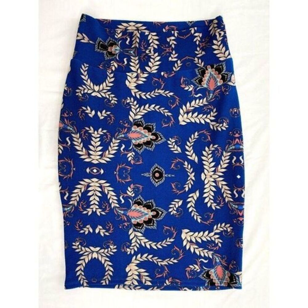 LuLaRoe Cassie Skirt Pencil Crepe Blue Beige S